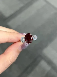 1.40Ct Oval Cut Natural Ruby Diamond Wedding Ring 14K Solid White Gold 5 - Picture 1 of 5