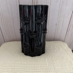 Vintage Black Bamboo Ceramic Flower Vase  7.5”  F/M Art Ware Pottery - Picture 1 of 8