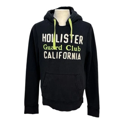 Hollister California Hombre XL Negro Bordado Guard Club Manga Larga Sudadera con Capucha Foto 1 de 4