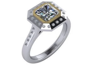 1.3 ct G SI2 princess cut diamond halo bezel set engagement ring 14k 2 tone gold - Picture 1 of 2