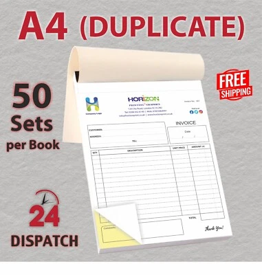 Personalised A4 Duplicate Invoice Books / Receipt Books / NCR Pads Full Colour - Image 1 of 3