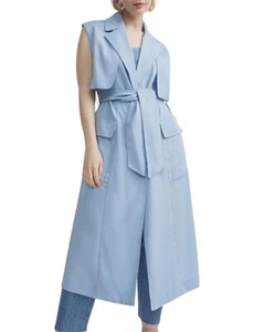 Witchery Modern Sleeveless Trench Coat Blue Duster Size 8 - Picture 1 of 7