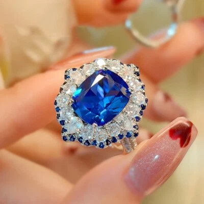 New Charming Mix Color Spinel Blue White Topaz Gems Fashion Women Silver Ring - Image 1 of 4