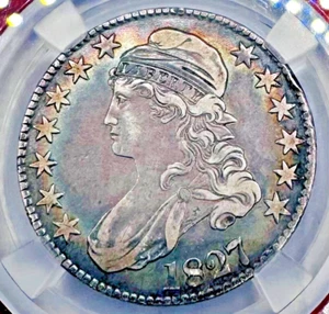 1827 Capped Bust Half Dollar Square 2 0-105 VF30 🔥Toned🔥 - Picture 1 of 3