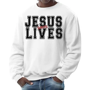 Mens Graphic Sweatshirt - Jesus Saves Lives Black Red Illustration - Picture 1 of 70
