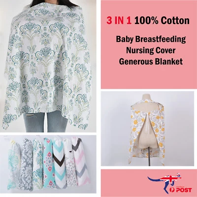 100% Breathable Cotton 3 in 1 Baby Breastfeeding Nursing Cover Generous Blanket - image 1 of 4