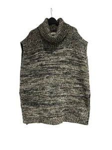 Per Una roll neck sleeveless jumper size L chunky knit boxy fit Oatmeal Black - Picture 1 of 6
