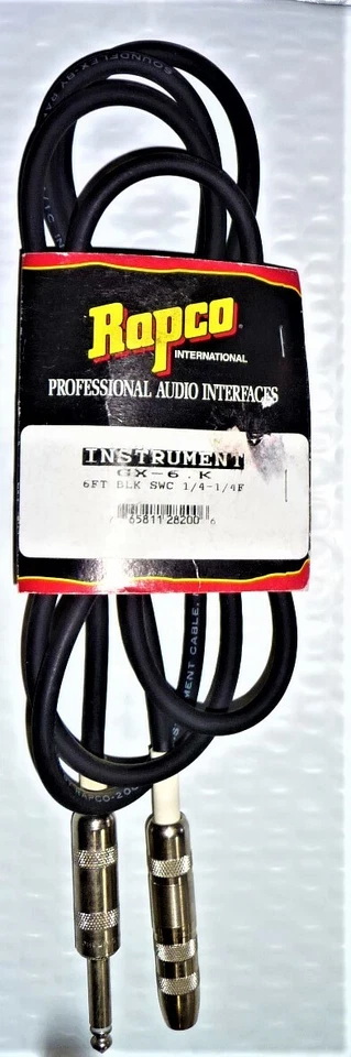 RAPCO Pro Audio Interface GX-6 6Ft. SWC 1/4" Male To SWC 1/4" Female Black Cord  - Image 1 of 1