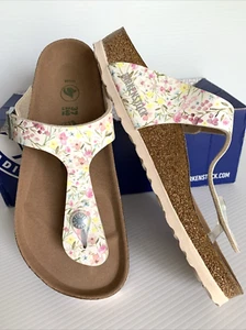 Sandalo perizoma BIRKENSTOCK Giza BS Birko Flor VEGANO US 6 ACQUERELLI FIORE BIANCO - Foto 1 di 24