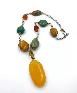 SILPADA N1296 Sterling Silver Turquoise Jasper Amber Pendant Necklace - Picture 1 of 6