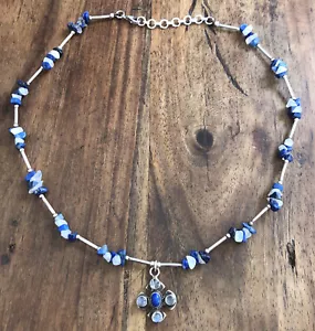 Collar longitud ajustable de plata esterlina lapislázuli y piedra lunar arco iris 925 - Imagen 1 de 5
