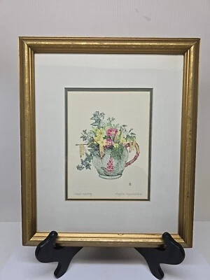 Impresión botánica firmada de colección - Flores de primavera en té artista Angela Symondson D51 Foto 1 de 4