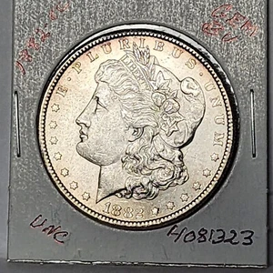 1882-CC MORGAN SILVER DOLLAR  BLAST WHITE MILD RIM TONING GEM BU #4081323-360W - Picture 1 of 5