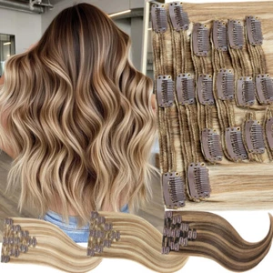 CLEARANCE Thick Clip In 100% Remy Double Weft Human Hair Extensions Full Head - Picture 1 of 65