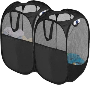 Pop up Collapsible Laundry Baskets, 2 Pack Foldable Mesh Hampers - Picture 1 of 12
