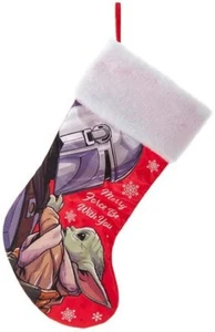 "Medias Kurt Adler Star Wars Mando and The Child Merry Force Be with You, 19" - Imagen 1 de 1