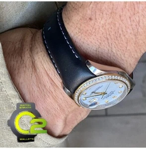 20mm BLACK Calfskin leather curved (fitted) Band Strap Rolex Datejust READ BELOW - Picture 1 of 12