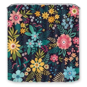 Bathroom Shower Curtain with 12 Hooks Decorative Flower Pattern Waterproof Po... - Picture 1 of 7