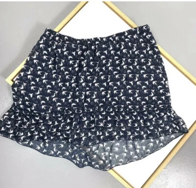 Falda informal con volantes altos con estampado de animales de pájaro azul blanco grande Wet Seal para mujer Foto 1 de 4