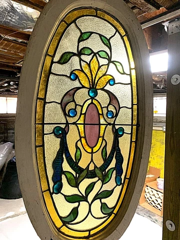 ANTIQUE AMERICAN STAINED GLASS WINDOW ORIGINAL Cover