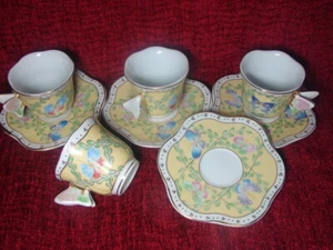 BAUM BROS Formalidades Manija Mariposa Amarilla Juego de 4 Tazas/Platillos Demitasse  - Imagen 1 de 6