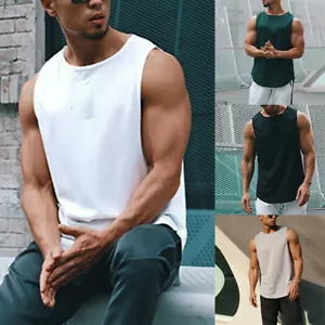 Mens Summer Plain Gym Muscle Tank Top Quick Dry Sleeveless Running Vest Shirt - Picture 1 of 19