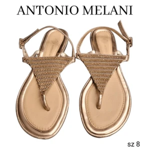 Sandali oro strass e borchie infradito pelle scarpe Antonio Melani - Foto 1 di 9