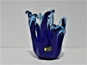 White Cristal Cobalt And Clear Vase Made In Italy Modern Art Glass - Picture 1 of 7