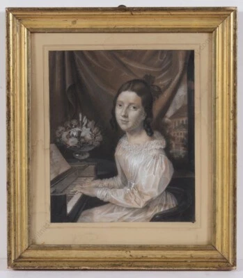 Carl Friedrich Koepke (exh.1820-1846) "Jovencita tocando el piano", dibujo (m) Foto 1 de 4