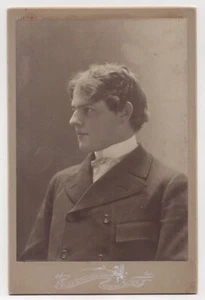HANDSOME LONG HAIRED YOUNG MAN : FOND DU LAC, WISCONSIN : CABINET CARD - Imagen 1 de 3