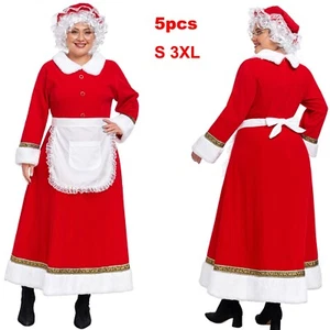 Womes Mrs Santa Claus Party Dress Christmas Faux Fur Trim Dress Costume Xmas - Picture 1 of 6