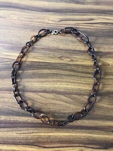 J CREW Tortoise Shell Chain Link Necklace Signed