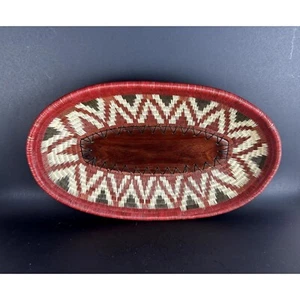 Wounaan Embera Native Werregue Palm Hand Woven Tray Bowl Basket Colorful Geometr - Picture 1 of 8