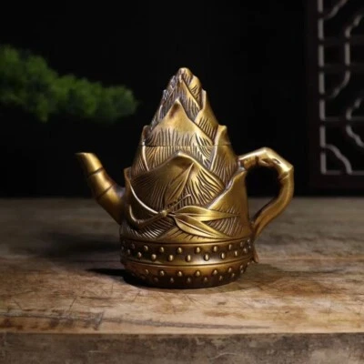 Adornos vintage de cobre puro brotes de bambú, olla de vino, tetera Foto 1 de 4