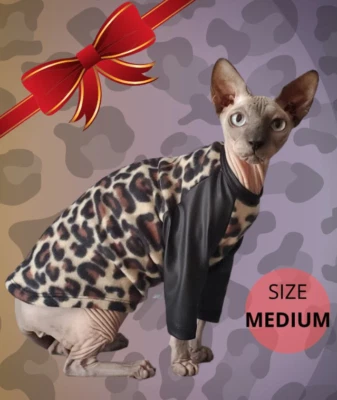 Suéter polar con estampado de leopardo para gatos - MEDIANO, acogedora chaqueta para gatos, mangas de cuero Foto 1 de 3