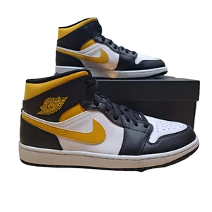 Nike Air Jordan 1 Mid US 12 Mens Black White Yellow Pollen Athletic Trainers - Picture 1 of 7