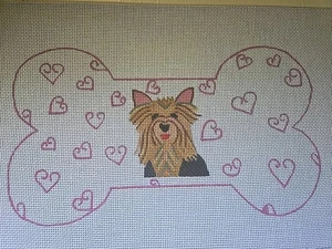 Unser treuer Freund YORKIES handbemalte Nadelspitze Leinwand 18 Karat - Bild 1 von 3