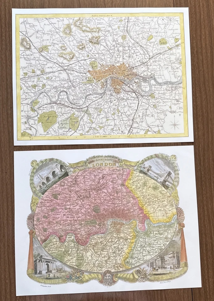 2 x Old Antique Victorian Poster maps London and Westminster Moule 1800s Reprint - Image 1 of 4