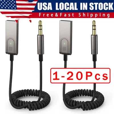 USA Aux to Bluetooth 5.1 Adapter 3.5mm Bluetooth Receiver Microphone for Car Lot - Image 1 of 4