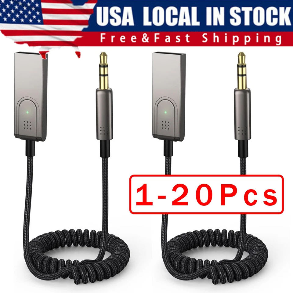 USA Aux to Bluetooth 5.1 Adapter 3.5mm Bluetooth Receiver Microphone for Car Lot - Image 1 of 4