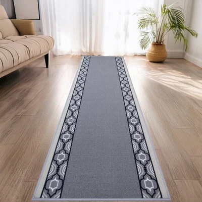 Alfombra de corredor gris enrejado de bajo perfil lavable a máquina antideslizante tamaño personalizado Foto 1 de 4