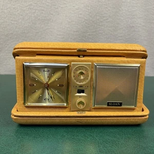Vintage Sloan Travel Clock Radio Gold Leather Made in Japan TESTED - Picture 1 of 13