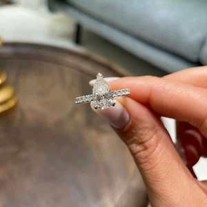 14k White Gold 0.50 Ct Diamond Pear Cut Semi Mount Setting Women Engagement Ring - Picture 1 of 10