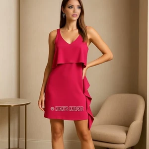 Trina Turk Fuchsia Pink Popover Mini Dress Sleeveless Ruffle Shift Party Size 8 - Picture 1 of 12