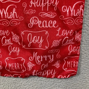 Christmas Tablecloths LOT of 2 Red with Merry, Joy, Peace... 1 Round 1 Rectangle - Picture 1 of 8