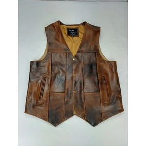 Leather Biker Vest Brown Buffalo Hide Concealed Carry Vest-Leather Supreme Sz 48 - Picture 1 of 15