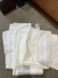 Pillowcases 3 Mixed Lot White Pure Cotton Vintage Crocheted Lace - Picture 1 of 5
