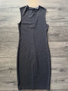 Vince Midi Sheath Dress Womens Medium Gray Sleeveless Ribbed Office Business - Picture 1 of 15