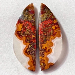 42 kt natürlicher Naht Achat gebohrt Match Paar Cabochon Edelstein 41,5 x 14,2 mm - Bild 1 von 3