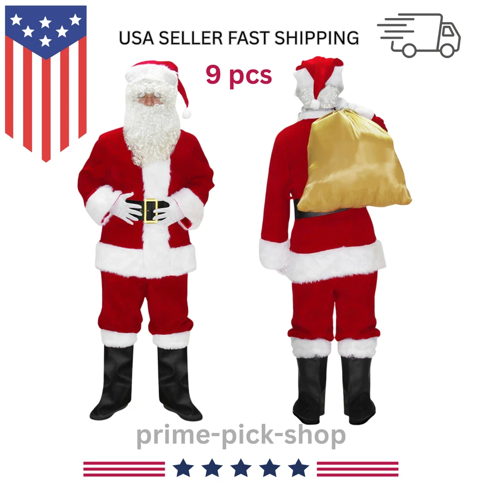 Disfraz de Papá Noel de lujo para hombre 9 piezas traje de Papá Noel para adulto de Navidad Foto 1 de 4